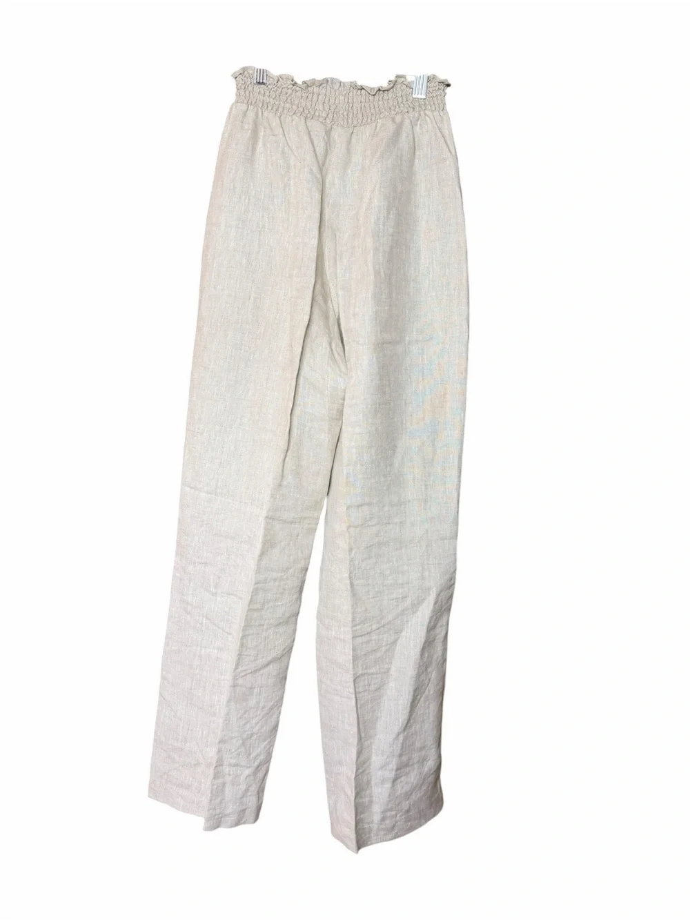 Reformation Oatmeal 100% Linen High Rise Smocked Waist Pants Size S
